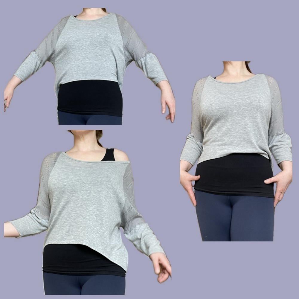 Gray Casual Couture off the shoulder, dolman sleeve, high low sweater